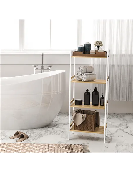 HOMCOM Four-Tier Bamboo Adjustable Shelf Storage Unit
