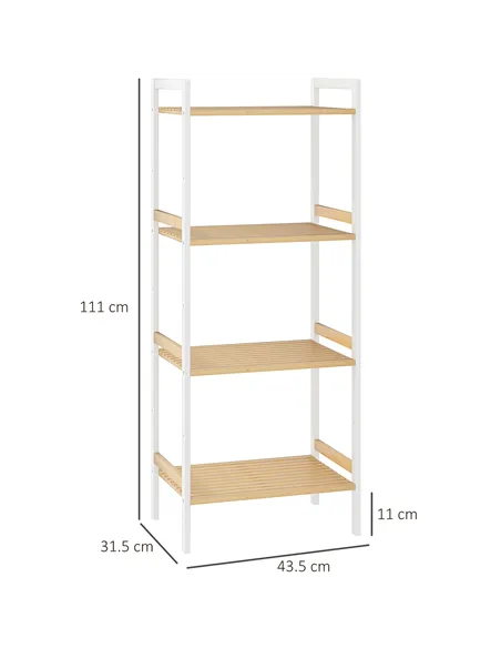 HOMCOM Four-Tier Bamboo Adjustable Shelf Storage Unit
