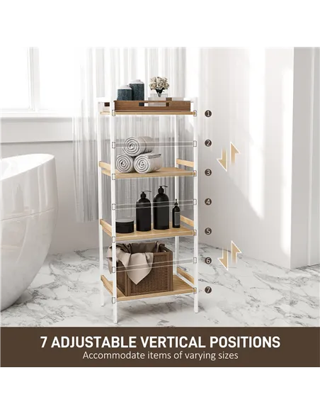 HOMCOM Four-Tier Bamboo Adjustable Shelf Storage Unit
