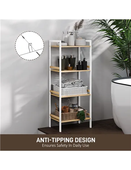 HOMCOM Four-Tier Bamboo Adjustable Shelf Storage Unit