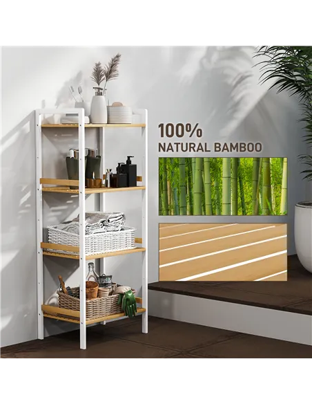 HOMCOM Four-Tier Bamboo Adjustable Shelf Storage Unit