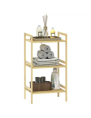 HOMCOM Three-Tier Bamboo Adjustable Shelf Storage Unit
