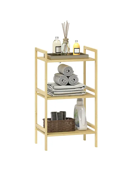 HOMCOM Three-Tier Bamboo Adjustable Shelf Storage Unit