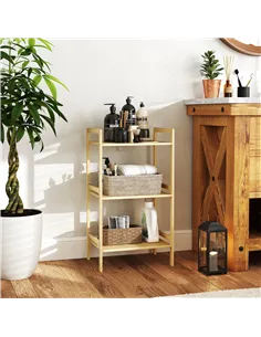 HOMCOM Three-Tier Bamboo Adjustable Shelf Storage Unit 2