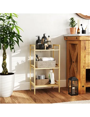 HOMCOM Three-Tier Bamboo Adjustable Shelf Storage Unit