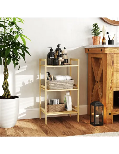 HOMCOM Three-Tier Bamboo Adjustable Shelf Storage Unit