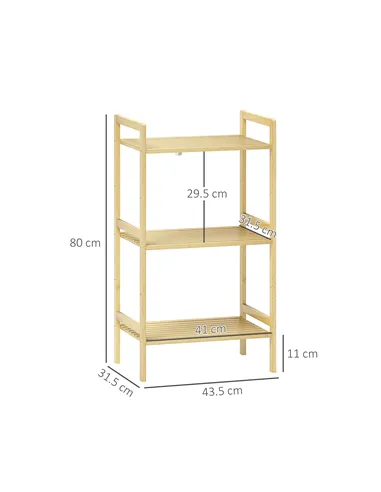 HOMCOM Three-Tier Bamboo Adjustable Shelf Storage Unit