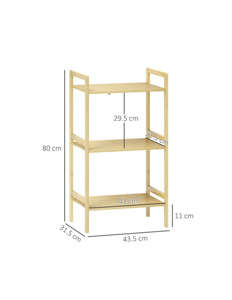 HOMCOM Three-Tier Bamboo Adjustable Shelf Storage Unit