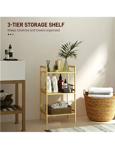HOMCOM Three-Tier Bamboo Adjustable Shelf Storage Unit
