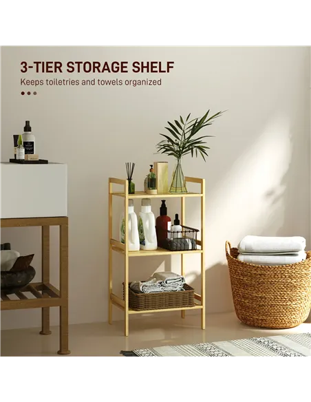 HOMCOM Three-Tier Bamboo Adjustable Shelf Storage Unit