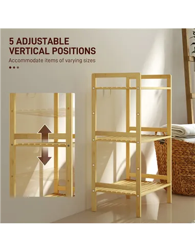 HOMCOM Three-Tier Bamboo Adjustable Shelf Storage Unit