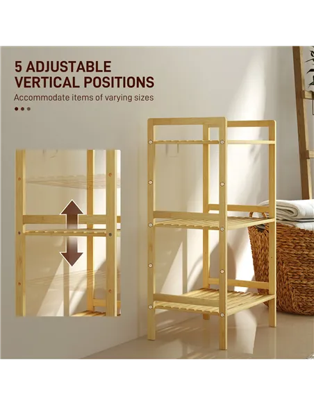 HOMCOM Three-Tier Bamboo Adjustable Shelf Storage Unit