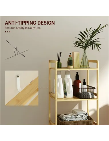 HOMCOM Three-Tier Bamboo Adjustable Shelf Storage Unit