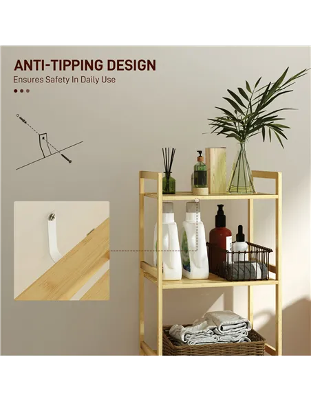 HOMCOM Three-Tier Bamboo Adjustable Shelf Storage Unit