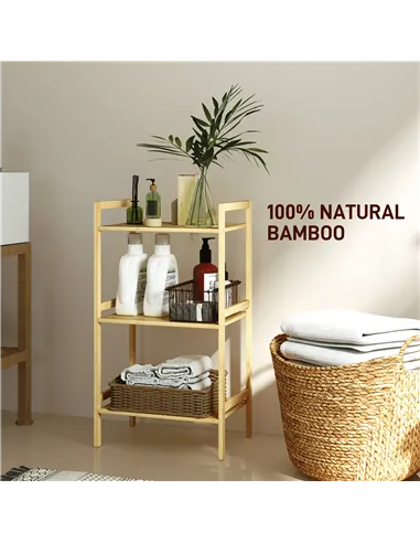 HOMCOM Three-Tier Bamboo Adjustable Shelf Storage Unit