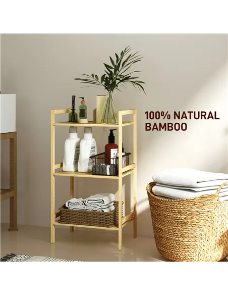 HOMCOM Three-Tier Bamboo Adjustable Shelf Storage Unit
