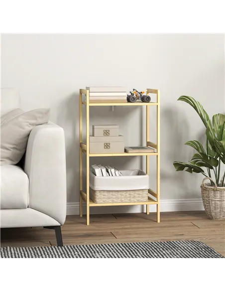 HOMCOM Three-Tier Bamboo Adjustable Shelf Storage Unit