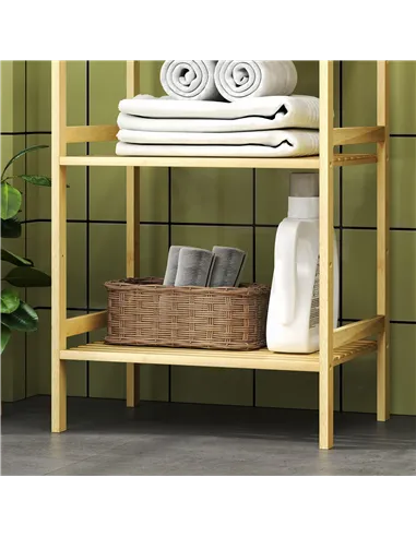 HOMCOM Three-Tier Bamboo Adjustable Shelf Storage Unit