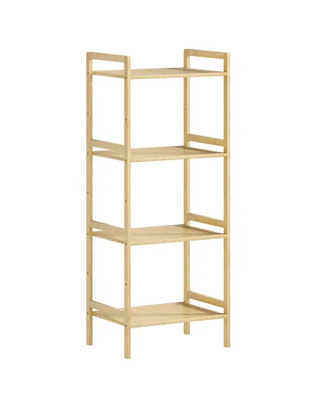 HOMCOM Four-Tier Bamboo Adjustable Shelf Storage Unit