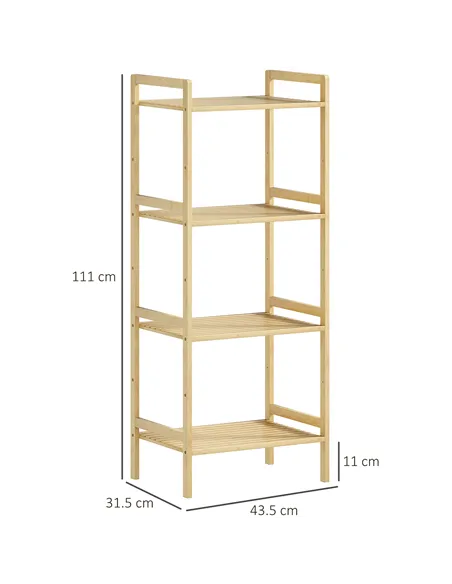HOMCOM Four-Tier Bamboo Adjustable Shelf Storage Unit