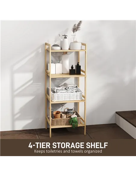 HOMCOM Four-Tier Bamboo Adjustable Shelf Storage Unit
