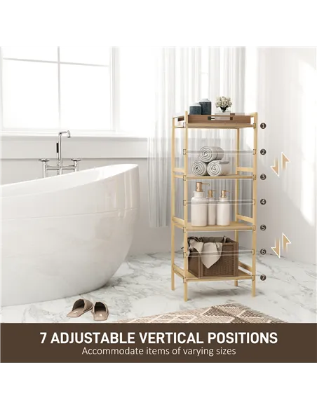 HOMCOM Four-Tier Bamboo Adjustable Shelf Storage Unit