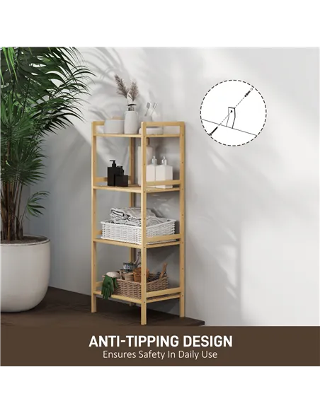 HOMCOM Four-Tier Bamboo Adjustable Shelf Storage Unit