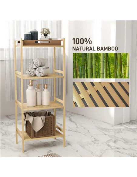 HOMCOM Four-Tier Bamboo Adjustable Shelf Storage Unit