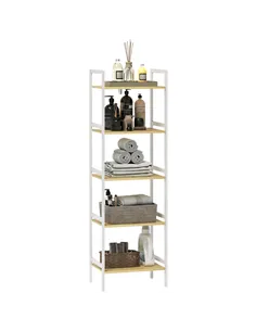 HOMCOM Five-Tier Bamboo Adjustable Shelf Storage Unit