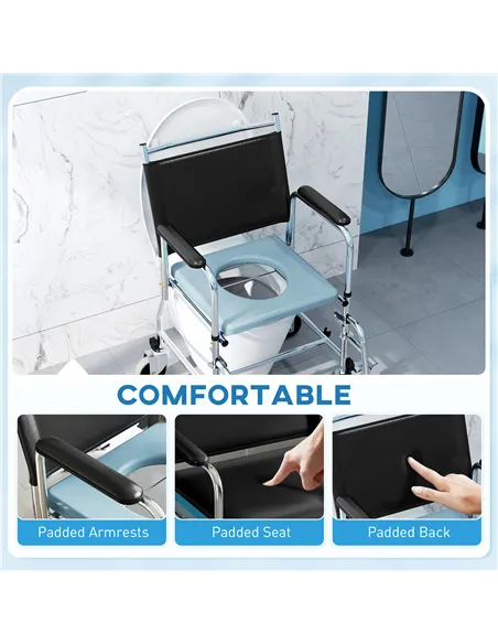 HOMCOM 3-In-1 Commode Wheelchair - Black