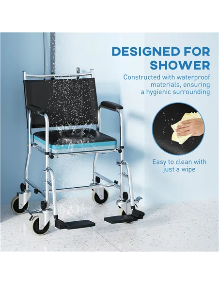 HOMCOM 3-In-1 Commode Wheelchair - Black