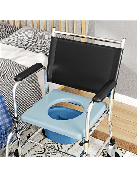 HOMCOM 3-In-1 Commode Wheelchair - Black