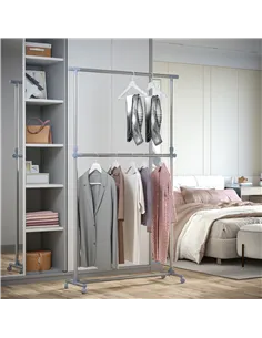 HOMCOM Heavy Duty Clothes Hanger Garment Rail Hanging Display Stand Rack w/ Wheels Adjustable 2