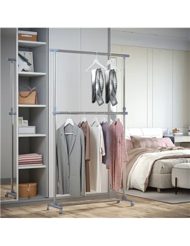 HOMCOM Heavy Duty Clothes Hanger Garment Rail Hanging Display Stand Rack w/ Wheels Adjustable