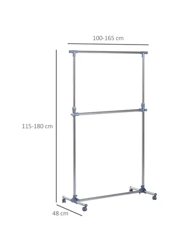 HOMCOM Heavy Duty Clothes Hanger Garment Rail Hanging Display Stand Rack w/ Wheels Adjustable