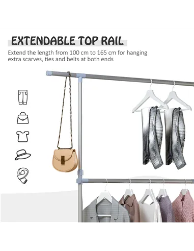 HOMCOM Heavy Duty Clothes Hanger Garment Rail Hanging Display Stand Rack w/ Wheels Adjustable