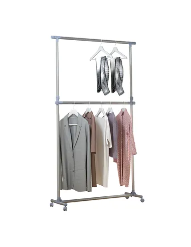 HOMCOM Heavy Duty Clothes Hanger Garment Rail Hanging Display Stand Rack w/ Wheels Adjustable