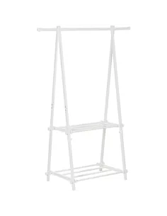 HOMCOM Minimalist Foldable Adjustable Clothes Rack Hanger w/ 2 shelves 107.5L x 45W x 150H cm Hallway Entryway Furniture - White