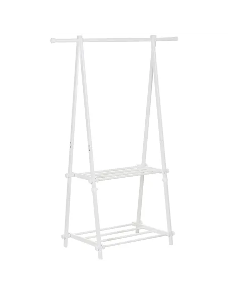 HOMCOM Minimalist Foldable Adjustable Clothes Rack Hanger w/ 2 shelves 107.5L x 45W x 150H cm Hallway Entryway Furniture - White