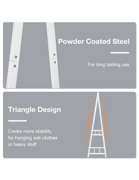 HOMCOM Minimalist Foldable Adjustable Clothes Rack Hanger w/ 2 shelves 107.5L x 45W x 150H cm Hallway Entryway Furniture - White
