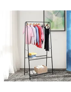 HOMCOM Metal Clothes Rack Coat Garment Hanger Hallway Organiser Hanging Rail Stand 2-tier Shoe Shelving A Shaped 77L x 45W x 153 2