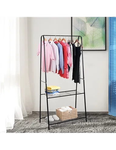 HOMCOM Metal Clothes Rack Coat Garment Hanger Hallway Organiser Hanging Rail Stand 2-tier Shoe Shelving A Shaped 77L x 45W x 153