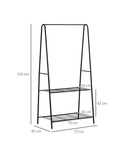 HOMCOM Metal Clothes Rack Coat Garment Hanger Hallway Organiser Hanging Rail Stand 2-tier Shoe Shelving A Shaped 77L x 45W x 153