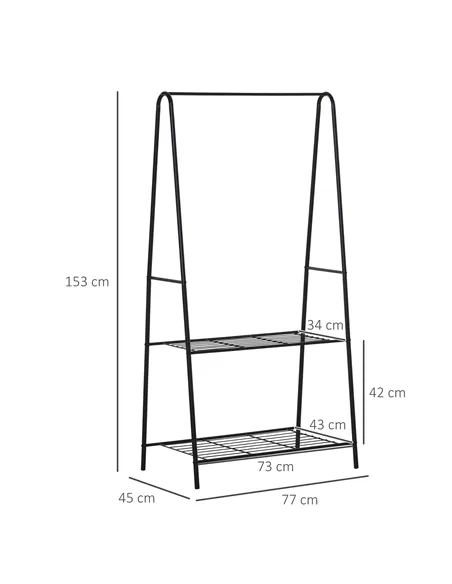 HOMCOM Metal Clothes Rack Coat Garment Hanger Hallway Organiser Hanging Rail Stand 2-tier Shoe Shelving A Shaped 77L x 45W x 153