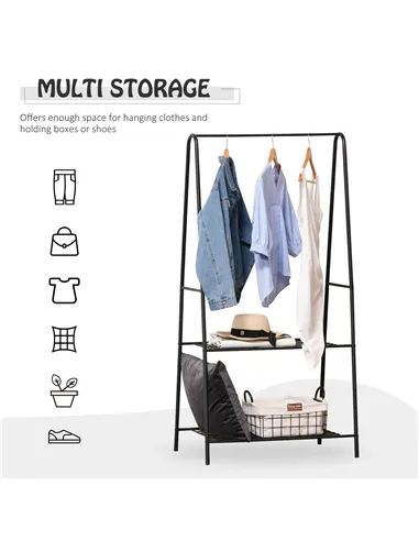 HOMCOM Metal Clothes Rack Coat Garment Hanger Hallway Organiser Hanging Rail Stand 2-tier Shoe Shelving A Shaped 77L x 45W x 153