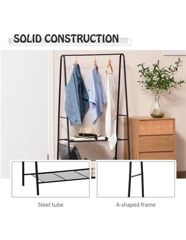 HOMCOM Metal Clothes Rack Coat Garment Hanger Hallway Organiser Hanging Rail Stand 2-tier Shoe Shelving A Shaped 77L x 45W x 153