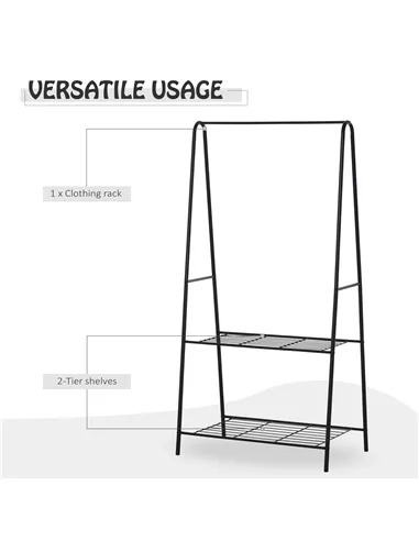 HOMCOM Metal Clothes Rack Coat Garment Hanger Hallway Organiser Hanging Rail Stand 2-tier Shoe Shelving A Shaped 77L x 45W x 153