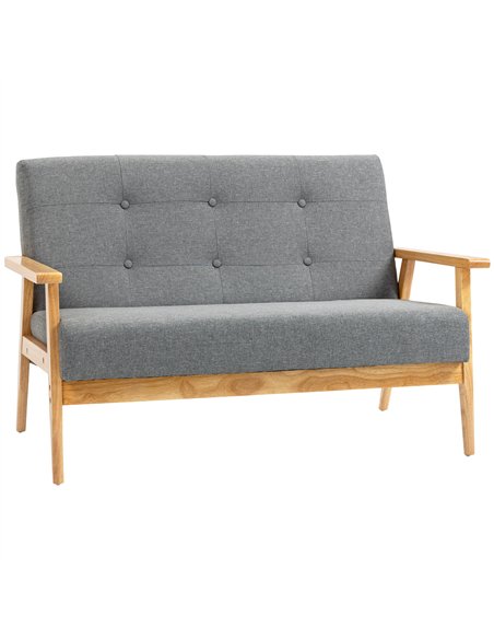 HOMCOM 2 Seater Sofa Modern Linen Fabric Upholstery Tufted Couch with Rubberwood Legs for Living Room and Kitchen, Dark Grey