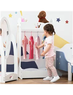 HOMCOM Kids Clothes Rail Wooden Hanging Rack with Storage Shelves Children Garment Freestanding Wardrobe for 3-8 Years Toddler,  2