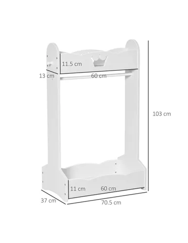 HOMCOM Kids Clothes Rail Wooden Hanging Rack with Storage Shelves Children Garment Freestanding Wardrobe for 3-8 Years Toddler, 